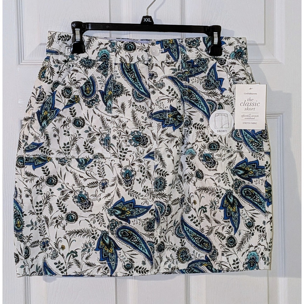 croft & barrow White Paisley Print Skort with Blue and Green Accents